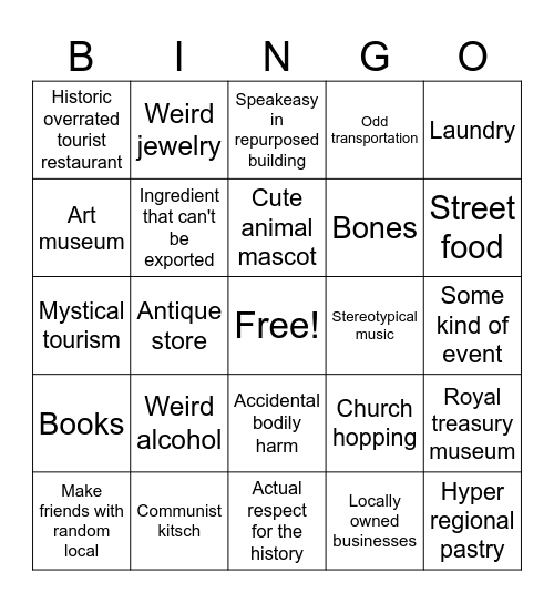 Jenny's travels Bingo Card