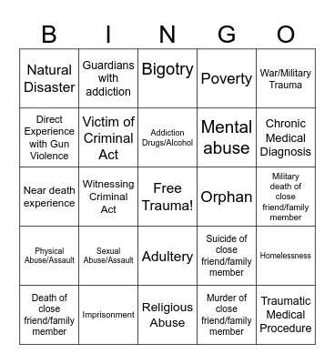 Trauma Bingo! Bingo Card