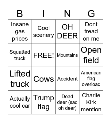 Georgia road trip bingo Card