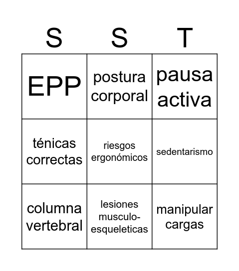 Bingo - Seguridad y Salud en el Trabajo Bingo Card