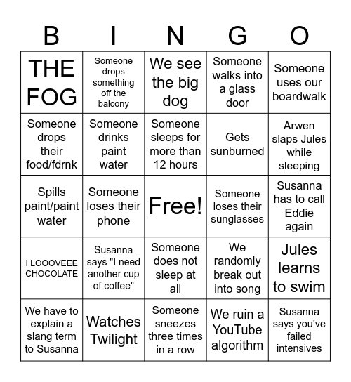 Beach Bingo Card