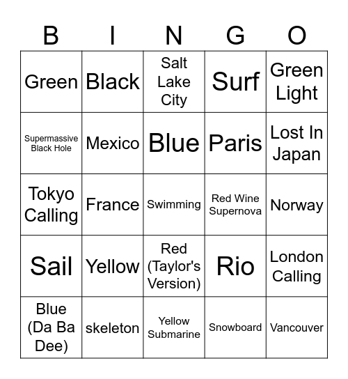 Engagement Committee Music Bingo Card