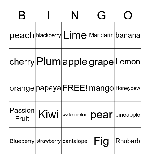 Fruit of the Spirit Bingo Card