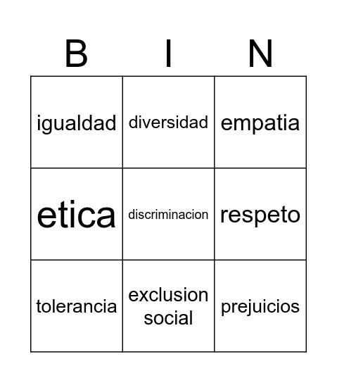 Etica y diversidad cultural Bingo Card
