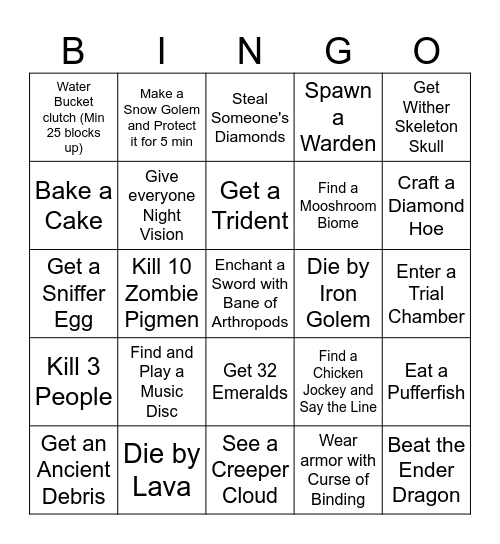 Minecraft Bingo Card