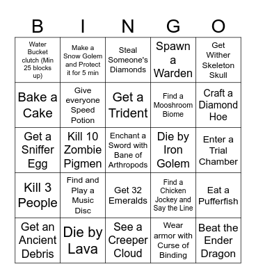 Minecraft Bingo Card