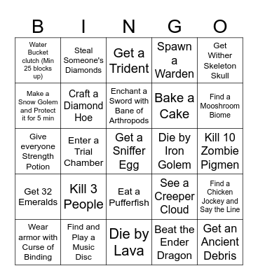Minecraft Bingo Card