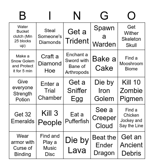 Minecraft Bingo Card
