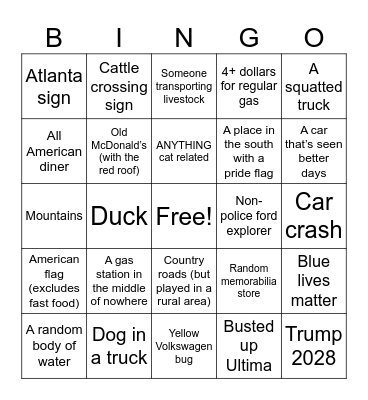 Georgia Trip (Ali) Bingo Card