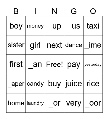 Phonics Bingo Card
