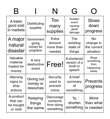 Vocabulary Bingo Card