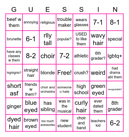 guessing ppl from school! Bingo Card