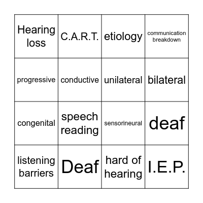 Hearing Vocabulary Bingo Card