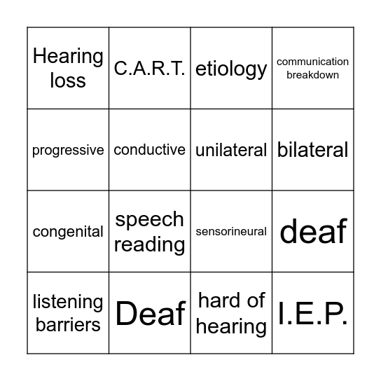 Hearing Vocabulary Bingo Card