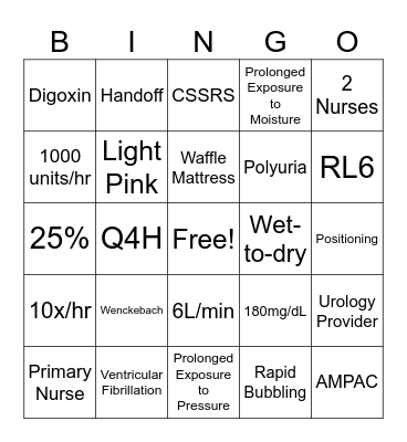 Residency Bingo Card