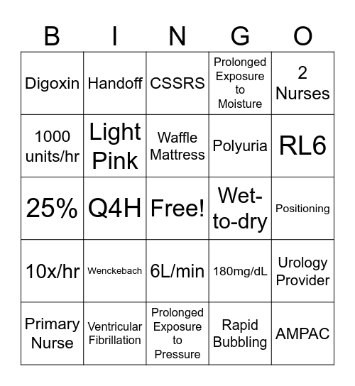 Residency Bingo Card