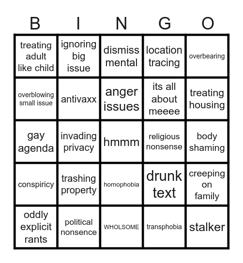 insane parents Bingo Card