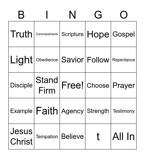 Spiritual Bingo Card