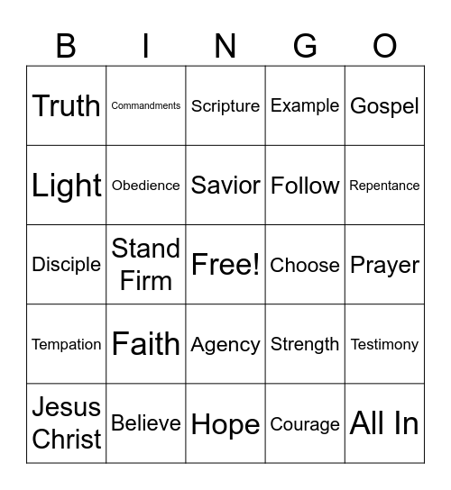 Spiritual Bingo Card