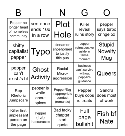 Guilt of Cringe Bingo Card