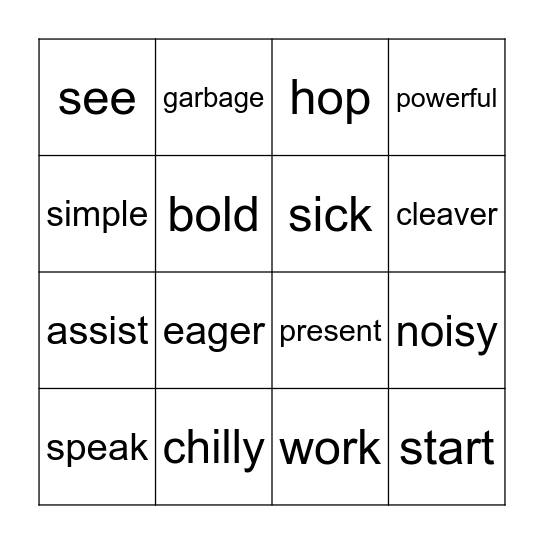 Synonym Bingo Card