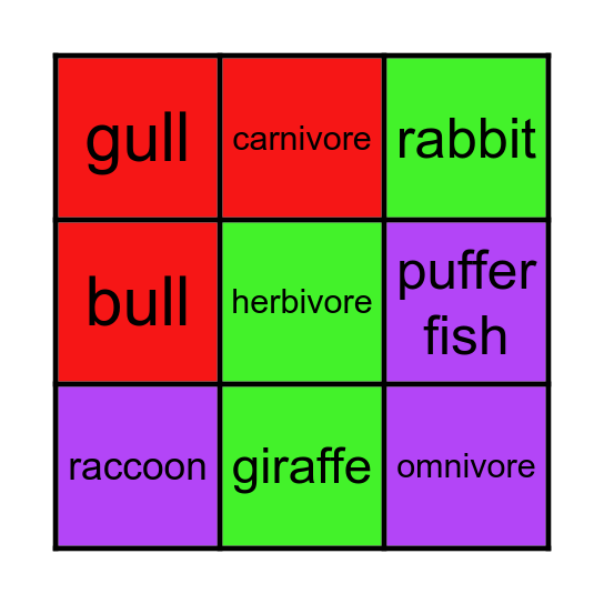 Animals Bingo Card