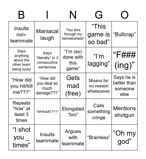 Rylan Grave/Digger Bingo Card