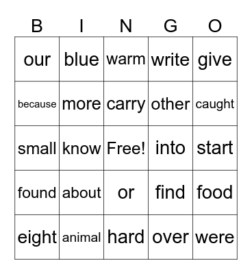 HFW Bingo Card