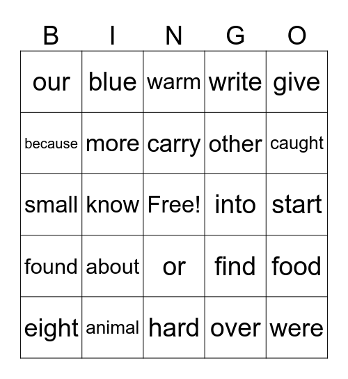 HFW Bingo Card
