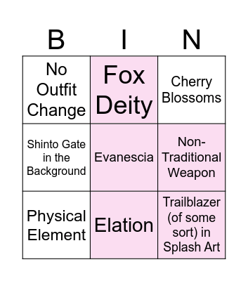 Evanescia BIN Bingo Card