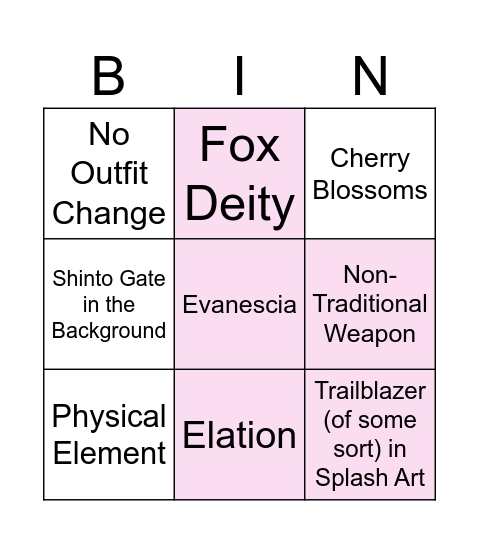 Evanescia BIN Bingo Card