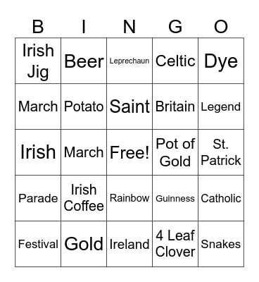 St. Patrick's Day Bingo Card