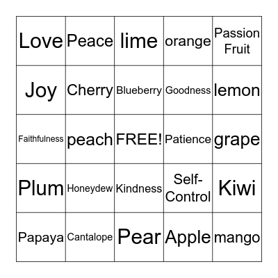 Fruit of the Spirit Bingo Card