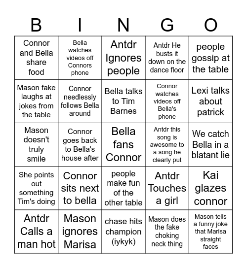 pagan prom table bingo Card