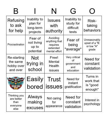 Gifted Kid Burnout Bingo Card