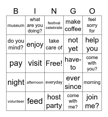 Telling Activities Bingo Card