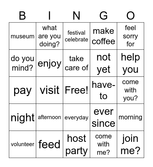 Telling Activities Bingo Card