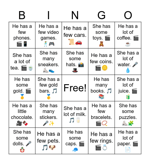 B8 L15 She has a lot of tea. 🎬🍵 Bingo Card