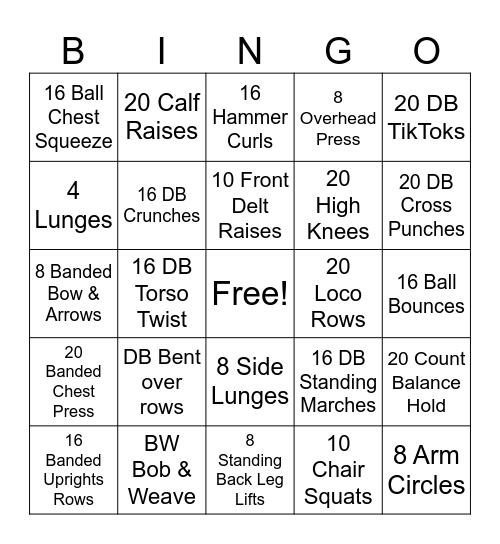 SilverSneakers Bingo Card