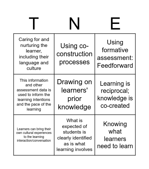 Relational & Discursive Pedagogies Bingo Card
