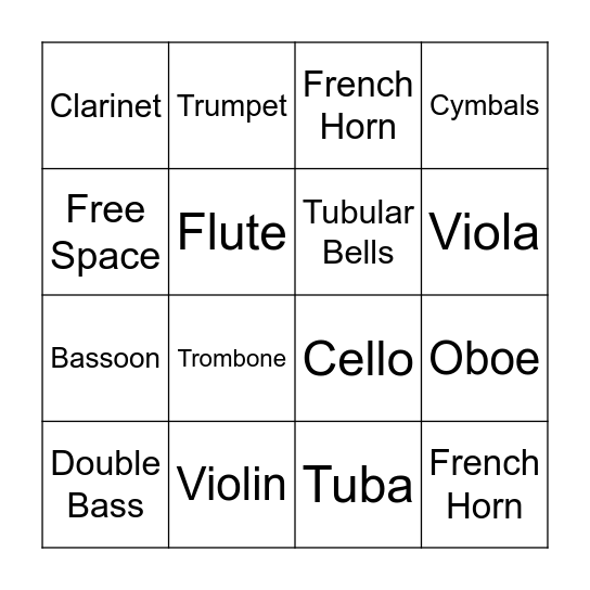 Guess the Instrument Bingo Card