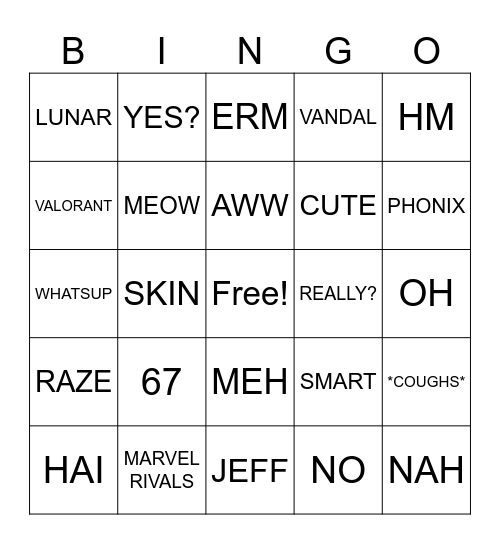 Untitled Bingo Card
