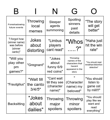 New streamer tries Limbus, chat be like: Bingo Card