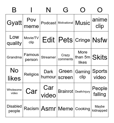 Insta reels bingo Card