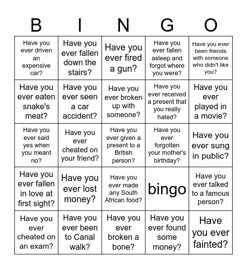 Have you ever Bingo Card