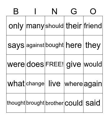 Red word Bingo Card