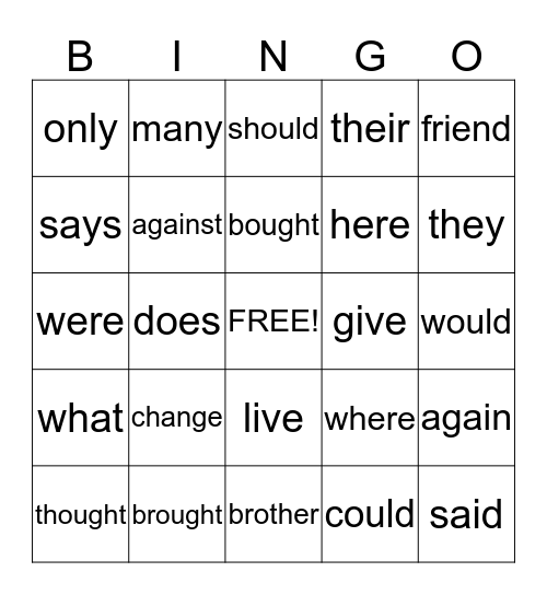 Red word Bingo Card