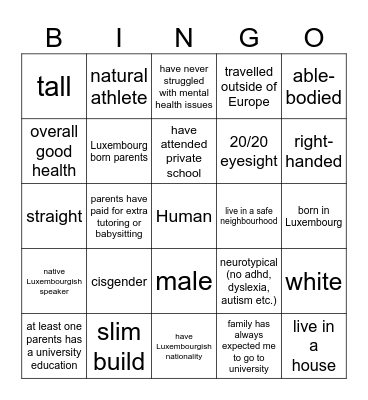 Privilege Bingo Card