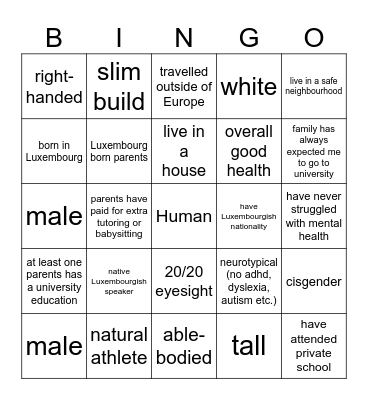 Privilege Bingo Card