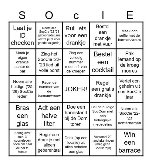 SocCie '22-'23 Reunie! Bingo Card
